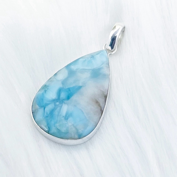 Sterling Silver 925 Top Quality Larimar Pendant Large Contemporary New - Picture 5 of 9